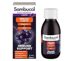 Sambucol Baies de sureau noir Immuno Forte | Vitamine C | Zinc | Support du système immunitaire | Complément alimentaire | Naturel | Sirop 120ml
