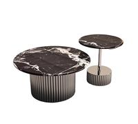 SAMCIOI Table Basse Salon Grande et Petite Table Basse Ronde en Acier Inoxydable avec ondulations d'eau, marbre argenté, d'angle(B)