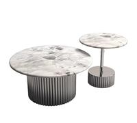 SAMCIOI Table Basse Salon Grande et Petite Table Basse Ronde en Acier Inoxydable avec ondulations d'eau, marbre argenté, d'angle(A)