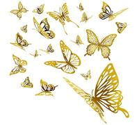 SameeHome Lot de 96 autocollants 3D en forme de papillon - Décoration murale - Pour fête, anniversaire, maison, salon - Doré