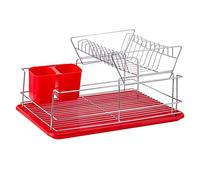 SameeHome Panier à vaisselle à 2 niveaux avec égouttoir et gobelet à couverts (rouge)