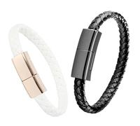 SAMERIO High-Tech Câble USB Bracelet Chargeur Court Portatif Voyager Transfert de donnée Cable Cuir Tressé Rapide Charge Cable Lot de 2 (Noir+Blanc, USB C)