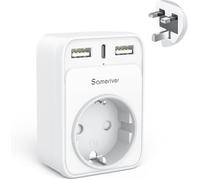 Sameriver Adaptateur Prise Anglaise UK Angleterre France Adaptateur de Voyage avec USB A & C 2.4A,Europe Francaise FR 2 Broches vers GB 3 Broches pour Irlande Royaumeuni Bretagne Écosse, Type G