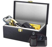 Samfolk Lot de XL Boîte Anti RFID + 2 Etuis Anti RFID Clé Voiture Portable (M+L), 22 x 13 x 10,5 cm Boitier en PU Protection Anti Onde