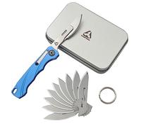 SAMFUNG Couteau utilitaire pliant de poche quotidien avec porte-clés et 10 lames remplaçables à changement rapide, Ultra Compact et léger (Gris) (Bleu)