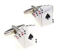 Samgu Homme Boutons de manchette 4 Ace de cartes à jouer en acier chromé argenté Cufflinks
