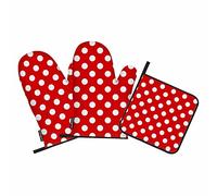 Samgula Lot de 3 maniques et maniques à pois rouges et blancs rétro classiques résistants à la chaleur pour la cuisine, la pâtisserie, le barbecue