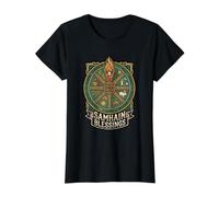 Samhain Blessings Rituels païens Roue de la Renaissance de l'année Re T-Shirt Graphique avec Valeur, Femme, Noir, XS