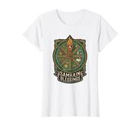 Samhain Blessings Rituels païens Roue de la Renaissance de l'année Re T-Shirt Graphique avec Valeur, Femme, Blanc, S