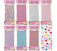 SamHeng 10 Feuilles Strass Autocollants pour Gamins, 1901 Pièces Auto-adhésif Gem Autocollants pour Artisanat, Coloré Cristal Autocollants Bijoux pour Enfants DIY Scrapbooking Fabrication de Cartes