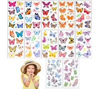 SamHeng 12 Feuilles Papillon Tatouages Temporaires pour Enfants, Briller Papillons Autocollants de Tatouage pour Filles Femmes, Anniversaire Faveurs Fête Remplisseur de Bas de Sac Cadeau (Style A)