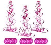 SamHeng 18 Rouleaux Décorations de Tourbillon Suspendues, Brillant Tourbillons en Feuille Plafond Décorations de Fête, Double Spirale Streamers Décoratifs pour Mariage Anniversaire (Rose Rouge)