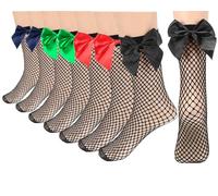 SamHeng 4 Paires Femmes Chaussettes Résille, Sexy Chaussette de Cheville avec Bowknot Coloré, Voir à Travers Socquettes en Maille Élastique Chaussettes Courtes pour Cosplay Fête Usage Quotidien