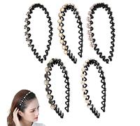 SamHeng 5 Pièces Perle Fleur Bandeaux pour Femmes, Dents Antidérapantes Bande de Cheveux Outil de Coiffure pour Franges, Vague Cheveux Cerceau Plastique Strass Serre-têtes pour Dames Filles