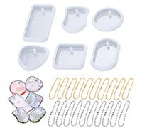 SamHeng 6 Pièces Moules en Résine de Silicone avec 20 Pièces Boule Perle Chaînes, DIY Époxy Porte-clés Moule Bijoux Pendentif Moule de Coulée pour Bricolage Artisanat Fabrication de Bijoux