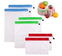 SamHeng 6 Pièces Sacs en Filet Réutilisable Sacs à Fruits et Légumes Sac de Produits Lavable Sac en Maille Portable 3 Tailles Polyvalent Sacs à Cordon pour Jouets Épicerie Achats Petits Articles