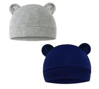SamHeng Bonnet Unisexe pour Nouveau-nés Bonnet Bébé Pack de 2 Chapeaux en Coton pour Hôpital Garçons Filles 0-6 Mois (Gris+Bleu marine)