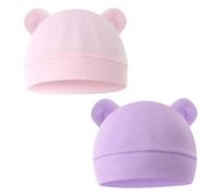SamHeng Bonnet Unisexe pour Nouveau-nés Bonnet Bébé Pack de 2 Chapeaux en Coton pour Hôpital Garçons Filles 0-6 Mois (Rose+Violet)