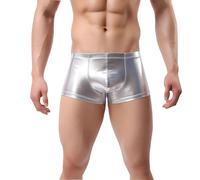SamHeng Boxer métallique élastique taille basse pour homme, caleçon sexy pour clubwear, danse, rave, fête, taille XL, argent