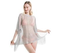 SamHeng Cache Maillot de Bain pour Femme, Robe de Plage Crochet Couverture de Bikini Beach Cover Up Sexy Beachwear Été Protection UV Châle de Sunshade pour Plage Piscine (Argent)