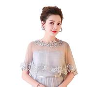 SamHeng Cape de Mariage en Dentelle pour Mariée, Femmes Fleur Brodé Boléro Châle Couverture d'épaule Capelets en Tulle pour Fête Performance Déguisée Accessoires Photo (Gris)