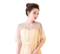 SamHeng Cape de Mariage en Dentelle pour Mariée, Femmes Fleur Brodé Boléro Châle Couverture d'épaule Capelets en Tulle pour Fête Performance Déguisée Accessoires Photo (Champagne)