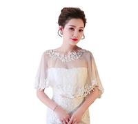 SamHeng Cape de Mariage en Dentelle pour Mariée, Femmes Fleur Brodé Boléro Châle Couverture d'épaule Capelets en Tulle pour Fête Performance Déguisée Accessoires Photo (Blanc)
