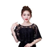 SamHeng Cape de Mariage pour Mariée, Élégant Fleur Brodée Boléro Femmes Châle Wrap Shrug Cache-épaule Dames Manteau pour Robe de Soirée Formel Demoiselles d'honneur Costume de Fête (Noir)