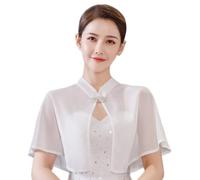 SamHeng Châle de Mariage en Mousseline pour Femme, Blanc Boucle en Strass Cape de Soirée Mariée Cache-épaule Devant Ouvert Boléro Shrug Cardigans Elégant Capelet pour Fête Accessoires Photo