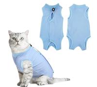 SamHeng Chat Combinaison de Récupération Professionnelle, Gilet de Récupération Chirurgicale pour Chaton, Collier E Alternative Body Chat Anti Lechage Chat Vêtements Après la Chirurgie (Bleu-L)
