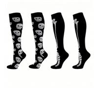SamHeng Chaussettes de Compression pour Femmes Hommes 2 Paires, Nouveauté Halloween Chaussettes de Compression Genou Haute Circulation Tuyau de Soutien pour la Course à Pied Cyclisme Sport Voyage