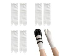 SamHeng Chaussettes Tabi pour femmes 3 paires en coton style japonais, bout fendu élastique volants Shinobu cosplay chaussettes supplémentaires(blanches)