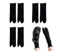 SamHeng Chaussettes Tabi pour femmes 3 paires en coton style japonais, bout fendu élastique volants Shinobu cosplay chaussettes supplémentaires(noires)