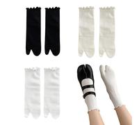 SamHeng Chaussettes Tabi pour femmes 3 paires en coton style japonais, bout fendu élastique volants Shinobu cosplay chaussettes supplémentaires(3 couleurs)