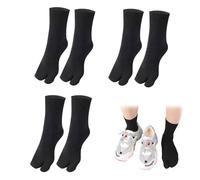 SamHeng Chaussettes Tabi Tongs Unisexes Chaussettes Geta Japonaises 3 Paires Chaussettes Tabi en Coton à Bout Fendu Élastiques pour Femmes et Hommes (Noir)