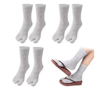 SamHeng Chaussettes Tabi Tongs Unisexes Chaussettes Geta Japonaises 3 Paires Chaussettes Tabi en Coton à Bout Fendu Élastiques pour Femmes et Hommes (Gris)