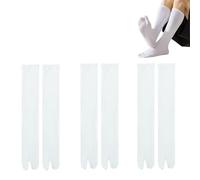 SamHeng Chaussettes Tabi Unisexe 3 Paires Chaussettes Japonaises Coton à Orteils Séparés pour Sandales Taille Mi-Mollet Élastiquepour Cosplay Shinobu et Tenues Ninja Anime(Blanc)