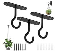 SamHeng Crochets de Plafond pour Plantes Suspendues, 3 Pack Métal Mur Crochet Swag avec Vis et Ancres, Crochets de Suspension pour Paniers Mangeoires à Oiseaux Lanternes Carillons Éoliens (Noir)