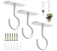 SamHeng Crochets de Plafond pour Plantes Suspendues, 3 Pack Métal Mur Crochet Swag avec Vis et Ancres, Crochets de Suspension pour Paniers Mangeoires à Oiseaux Lanternes Carillons Éoliens (Blanc)