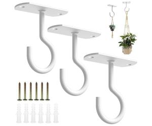 SamHeng Crochets de Plafond pour Plantes Suspendues, 3 Pack Métal Mur Crochet Swag avec Vis et Ancres, Crochets de Suspension pour Paniers Mangeoires à Oiseaux Lanternes Carillons Éoliens (Blanc)