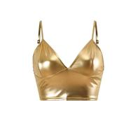 SamHeng Débardeur court métallisé pour femme sans manches effet mouillé camisole sexy à col en V soutien-gorge brillant pour les festivals de danse costumes soirée en boîte de nuit(or/XL)