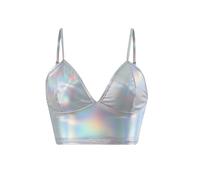 SamHeng Débardeur court métallisé pour femme sans manches effet mouillé camisole sexy à col en V soutien-gorge brillant pour les festivals de danse costumes soirée en boîte de nuit(argent/XL)