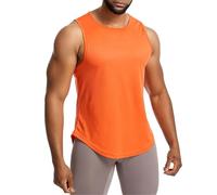 SamHeng Débardeurs de Sport Homme Respirant Séchage Rapide Haut en Maille Sans Manches Musculation Tank Top Fitness Tee Shirt pour Gym Running Jogging Vest (Orange-XL)