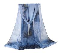 SamHeng Écharpe en Mousseline à Fleurs Femme Léger Mode Floral Feuille Imprimé Foulard Élégant Doux Long Châle Foulards Dames Echarpe Châle Étole Toute La Saison (Bleu)