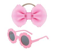 SamHeng Enfants Lunettes de Soleil à Fleurs avec Bandeau, Coton Élastique Bandeau avec Plastique Lunettes pour Bébés Filles, Bambin Serre-tête pour Plage Fête Accessoires pour Photos (Rose)