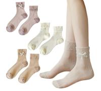SamHeng Femme Chaussettes de Cheville, 3 Paires Ultrathin Respirant Chaussettes en Mailles avec Nœud, Mode Style Lolita Chaussettes Courtes Chaussettes de Robe de Princesse Socquettes Décontractées