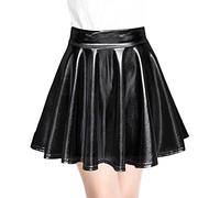 SamHeng Femme Jupe Patineuse Extensible Métallisée Métallisée Shiny Mini Jupe Taille Haute, pour Femmes et Filles-Noir