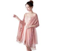 SamHeng Femmes Châle et Écharpe en Tulle pour Robes de Soirée, Élégant Fleur Brodée Strass Châle de Mariage Franges Pashmina Etole pour Mariée Demoiselles d'honneur Costume de Fête (Rose)