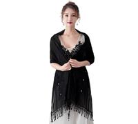 SamHeng Femmes Châle et Écharpe en Tulle pour Robes de Soirée, Élégant Fleur Brodée Strass Châle de Mariage Franges Pashmina Etole pour Mariée Demoiselles d'honneur Costume de Fête (Noir)