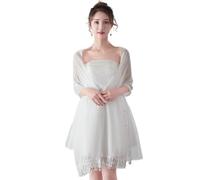 SamHeng Femmes Châle et Écharpe en Tulle pour Robes de Soirée, Élégant Fleur Brodée Strass Châle de Mariage Franges Pashmina Etole pour Mariée Demoiselles d'honneur Costume de Fête (Blanc)